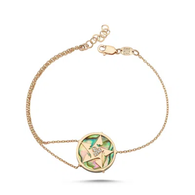 Ecce | Artisan Diamonds Women's Rose Gold 14k Solid Gold Happy Star Heart Diamond Bracelet - Mother Of Pearl