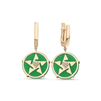 Ecce | Artisan Diamonds Women's Rose Gold 14k Solid Gold Happy Star Heart Diamond Earring - Jade