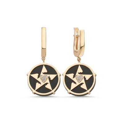 Ecce | Artisan Diamonds Women's Rose Gold 14k Solid Gold Happy Star Heart Diamond Earring - Onyx
