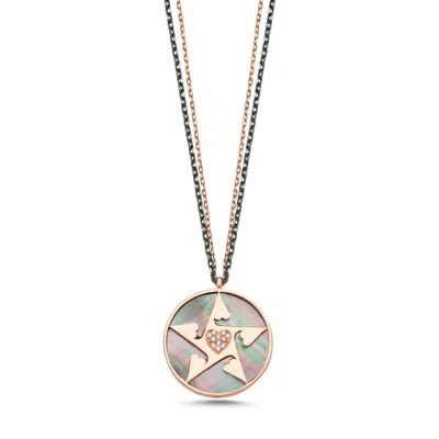 Ecce | Artisan Diamonds Women's Rose Gold 925k Sterling Silver Gold Plated Happy Star Heart Diamond Double Chain Necklace Wi In Multi