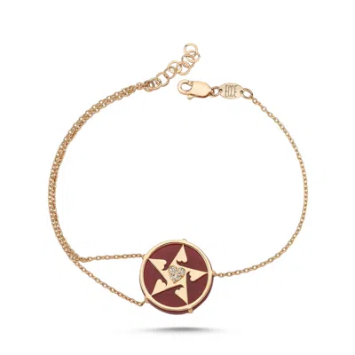 Ecce | Artisan Diamonds Women's Rose Gold / Red 14k Solid Gold Happy Star Heart Diamond Bracelet - Ruby In Multi