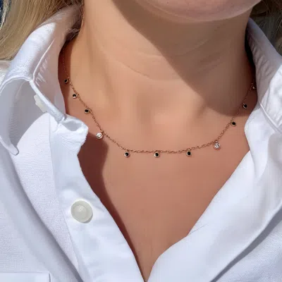 Ecce | Artisan Diamonds Women's Rose Gold Solid 14ct Gold Black Enamel Diamond Chain Necklace