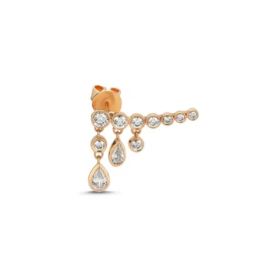 Ecce | Artisan Diamonds Women's Rose Gold Solid Rose 14ct Gold 11 Filtered Diamond Dangle Earring - Left
