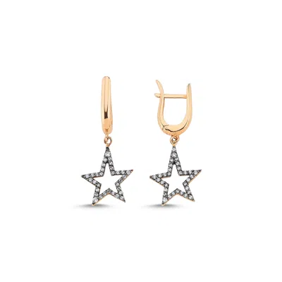 Ecce | Artisan Diamonds Women's Sibgle 14ct Rose Gold Hollow Star Diamond Earring
