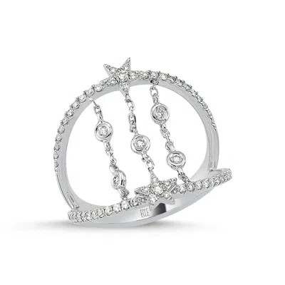 Ecce | Artisan Diamonds Women's Solid 18ct White Gold Star Chain Link Diamond Ring In Silver