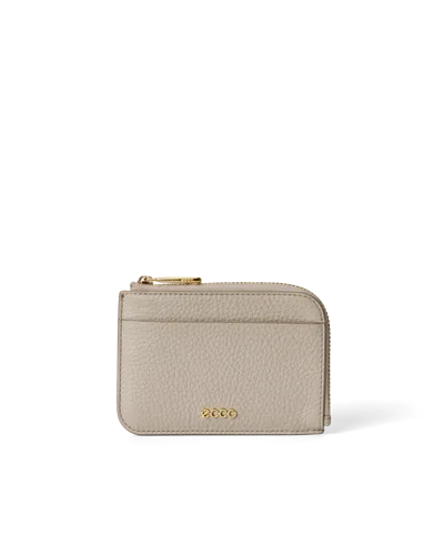 Ecco Card Case Zipped - Leather Zipped Card Case In Beige