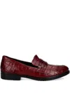 Ecco Crocodile-embossed Penny Loafers In Red