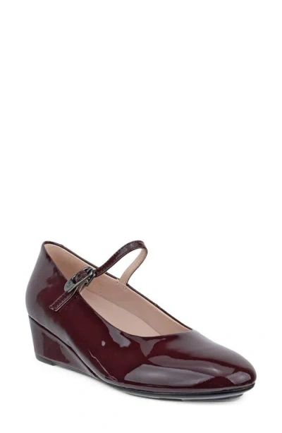 Ecco Elevate Leather Wedge Mary Jane In Dark Red Patent