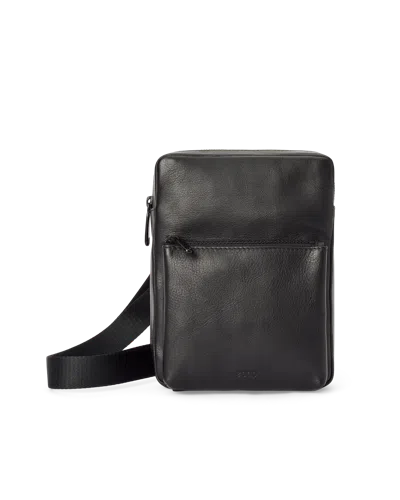 Ecco Flat Pouch City - Men's Leather Flat Pouch Crossbody Bag In Black