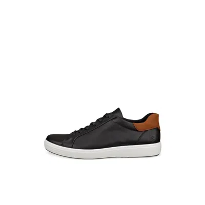 ECCO MEN'S SOFT 7 LEATHER SLIP-IN SHOE IN BLACK/COGNAC