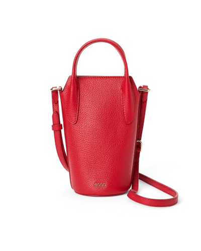 Ecco Pot Bag - Women's Leather Bucket Bag In Red