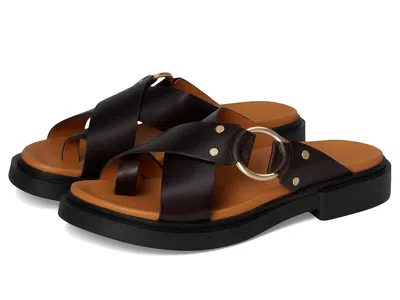 Ecco Seoul Toe Post Ring Ornament Slide Sandals In Brown
