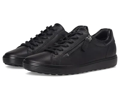 Ecco Soft 7 Side Zip Lace Sneakers In Black