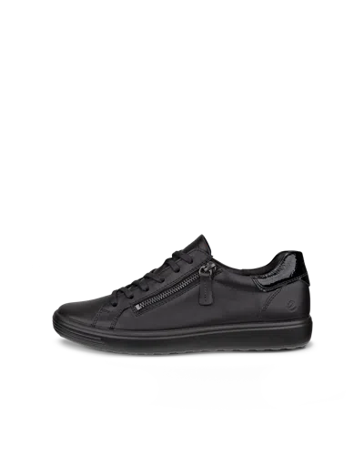 Ecco Soft 7 - Women's Leather Side-zip Sneaker In Black