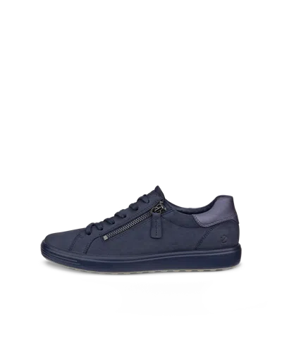 Ecco Soft 7 - Women's Nubuck Side-zip Sneaker In Blue