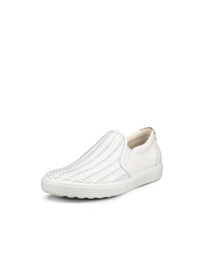 Ecco Soft Sneakers Women's White Leather Slip On Comfort Shoes Htat227