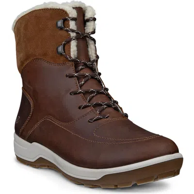 Ecco Trace Lite Waterproof Faux Shearling Lined Hiking Boot In Brown