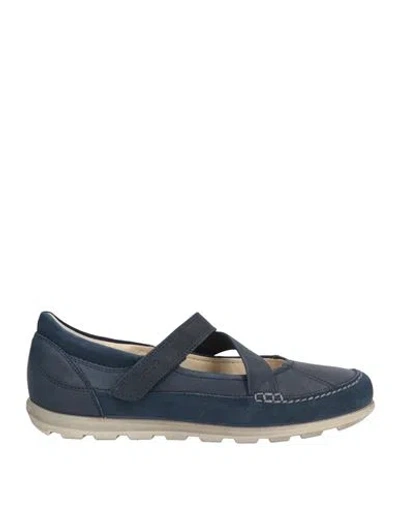 Ecco Woman Ballet Flats Navy Size 8 Leather In Blue