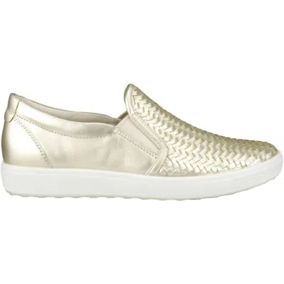 Ecco Women's  Soft 7 Woven Slip On Sneakers In Pure White Gold Leather