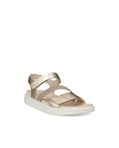 Ecco Women's Flowt 2 Band Sandals In Pure White Gold- Full Grain Leather