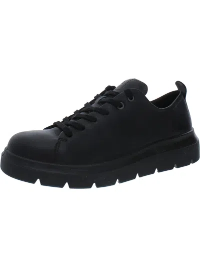 Ecco Womens Leather Lace Up Flats In Black
