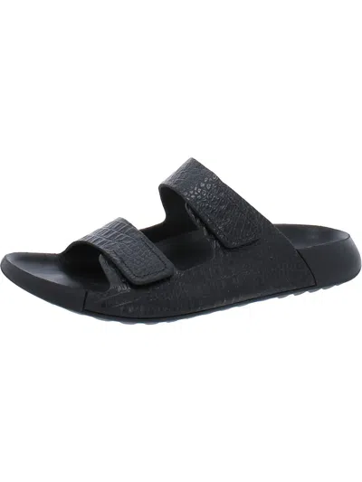 Ecco Womens Leather Slide Sandals In Black