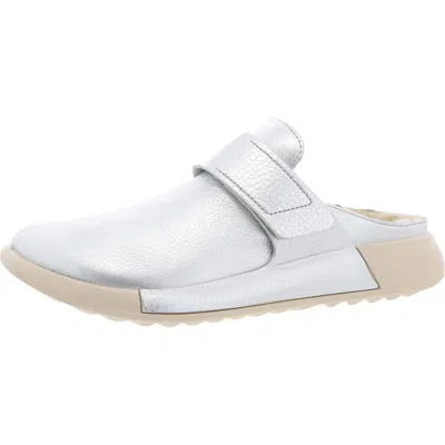 Ecco Womens Metallic Leather Mules In Silver