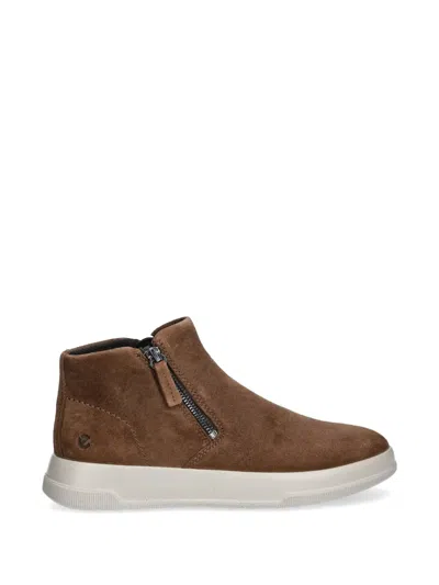 Ecco Zip Suede Boots In Brown