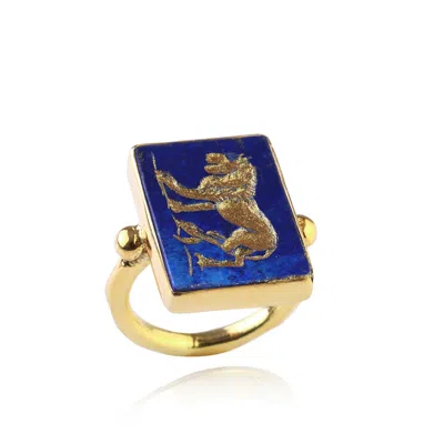 Ece London Women's Blue / Gold The Nemean Lion Ring In Multi