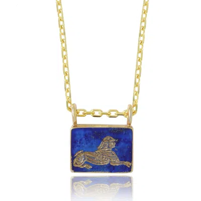 Ece London Women's Blue / Gold The Sphinx Necklace In Multi