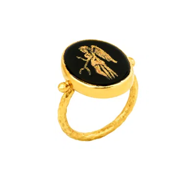 Ece London Women's Gold / Black The Angel Of Peace I I I Ring