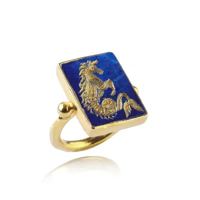 Ece London Women's Gold / Blue The Hippocampus Ring In Multi
