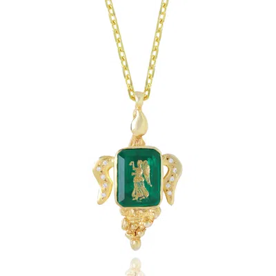 Ece London Women's Gold / Green The Victoria Medallion Necklace In Multi