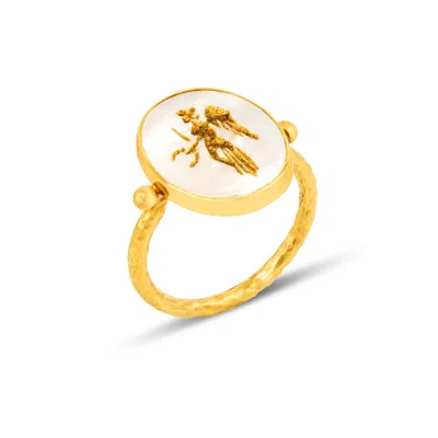Ece London Women's Gold / White The Angel Of Peace I I Ring