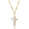 Ece London Women's Gold / White The Tethys Baroque Pearl Cross With The Roman Chain In Multi