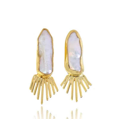 Ece London Women's Gold / White The Theia Pearl Earrings In Multi