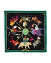 Echo Animal Menagerie Silk Square Scarf In Black/green