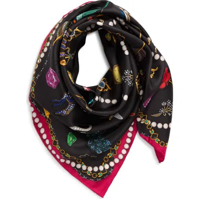 Echo Bejeweled Silk Square Scarf In Black