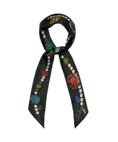 Echo Bejewled Silk Ribbon Scarf In Black