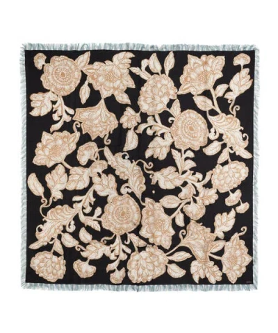 Echo Block Floral Oversized Silk Square In Black