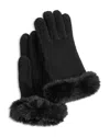 Echo Brioche Stitch Faux Fur Gloves In Black
