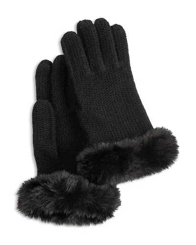 Echo Brioche Stitch Faux Fur Gloves In Black