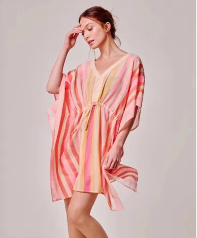 Echo Cabana Stripe Caftan Mini Dress In Beach Pink