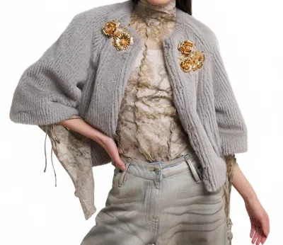 Echo Collarless Faux Fur Jacket With Raglan Sleeve In Silver In Gray