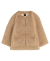 Echo Collarless Fur Jacket With Raglan Sleeves In Brown