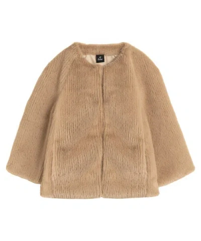 Echo Collarless Fur Jacket With Raglan Sleeves In Brown
