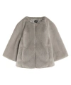 Echo Collarless Fur Jacket With Raglan Sleeves In Gray