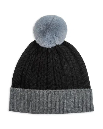 Echo Color Block Cable Knit Wool & Cashmere Beanie In Black