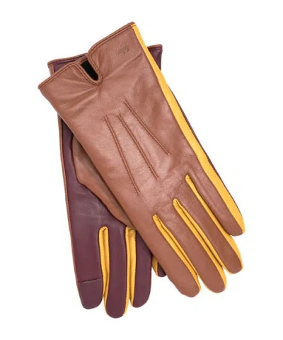 Echo Colorblock Leather Gloves In Cinnamon Bark In Brown