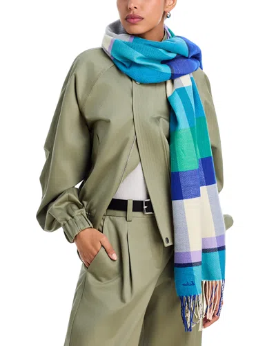 Echo Cubists Plaid Fringe Scarf In Blue